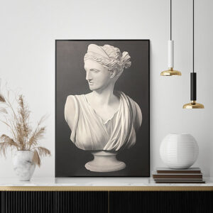 Афродита - портрет в стиле барельеф, монохромная черно-белая картина на холсте