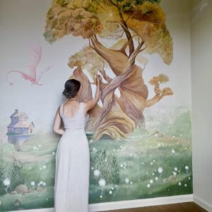 Роспись стен Дерево дуб - роспись стен в офисе