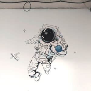 Роспись стен детской для мальчишек космонавты на стене рисунок,мальчишеская детская